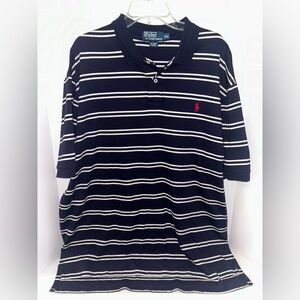 Polo Ralph Lauren VINTAGE navy‎ white stripe short sleeve polo shirt size XXL